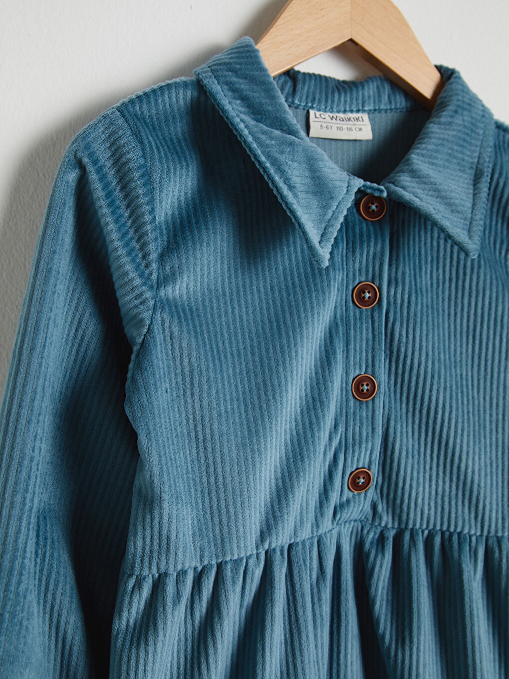 Mavi Kız Çocuk Kadife Elbise-2