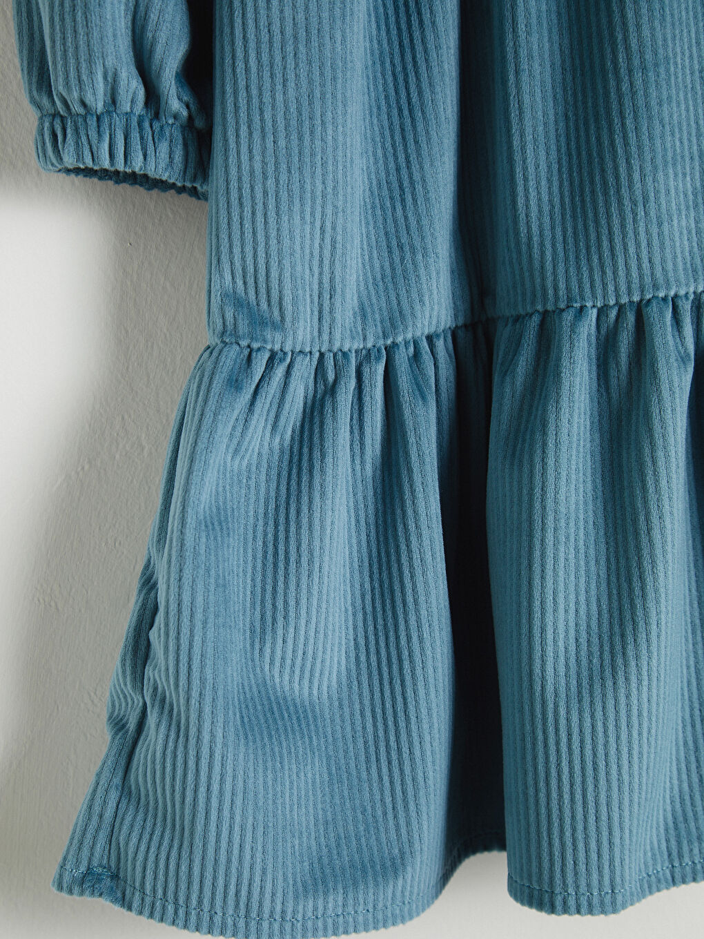 Mavi Kız Çocuk Kadife Elbise-3