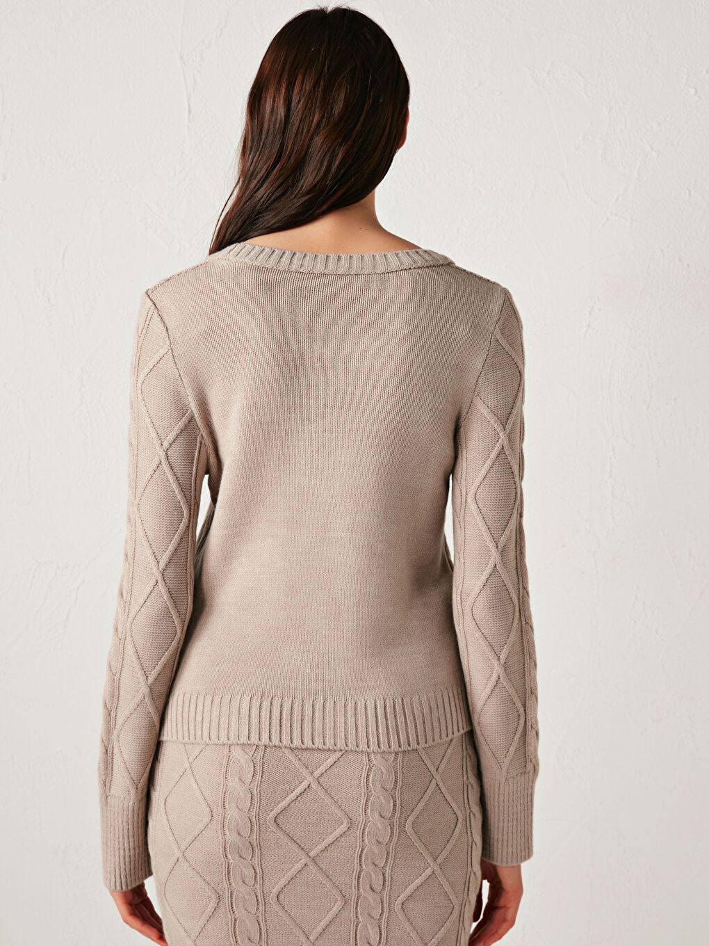 Bej Desenli Akrilik Triko Kazak-2