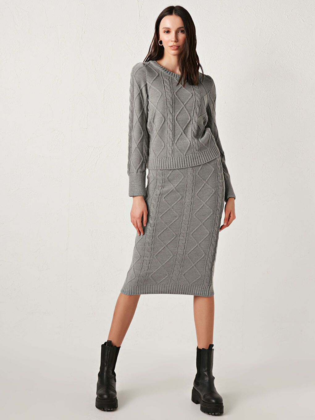 Gri Desenli Akrilik Triko Kazak-1