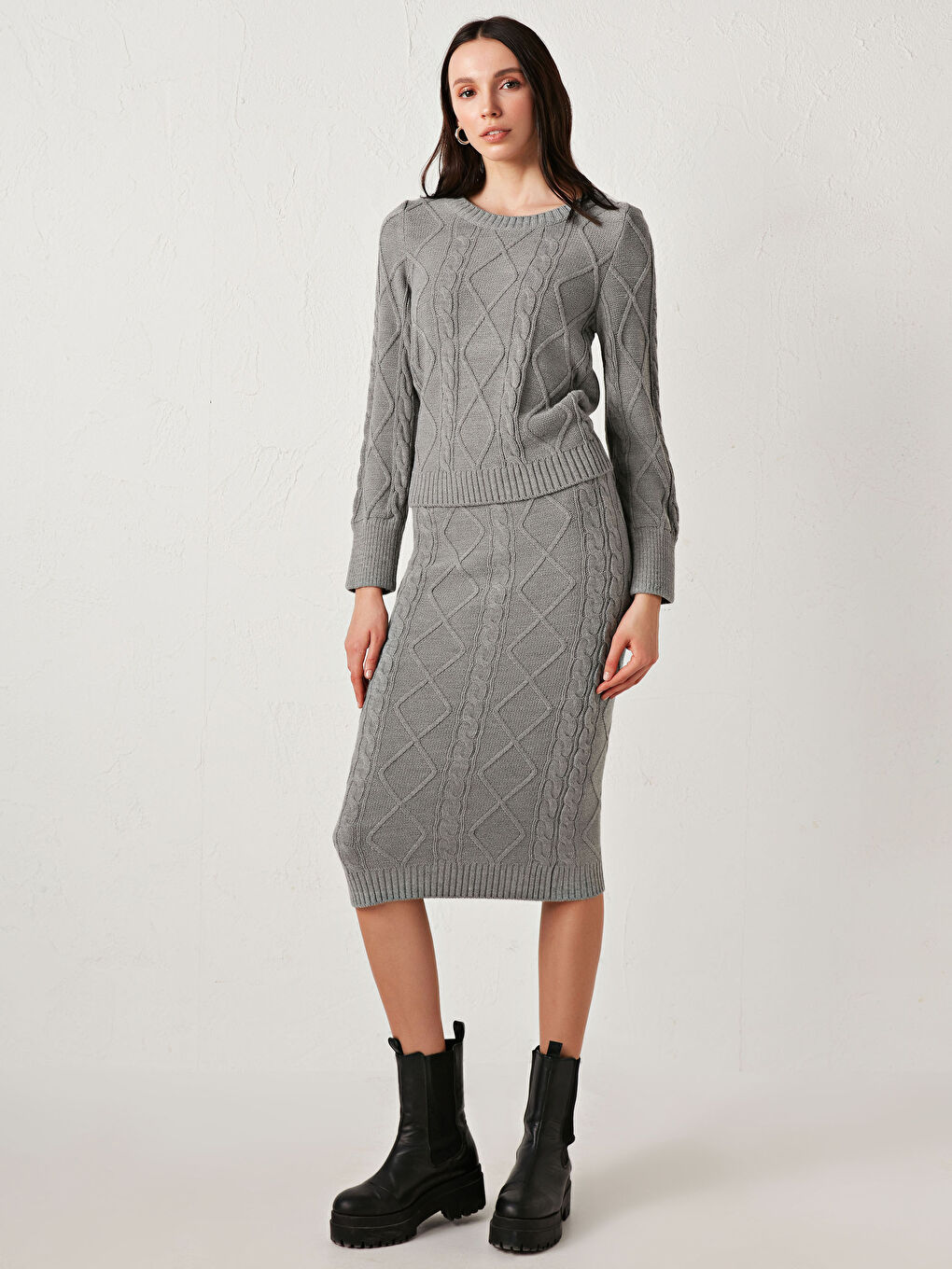 Gri Desenli Akrilik Triko Kazak-2