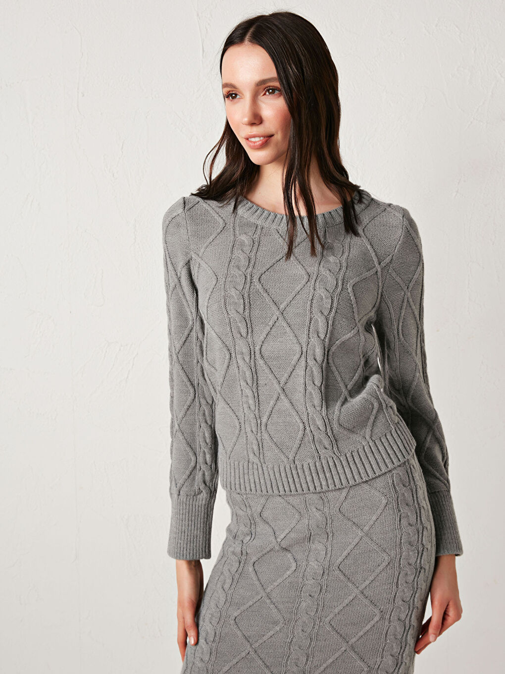 Gri Desenli Akrilik Triko Kazak-4