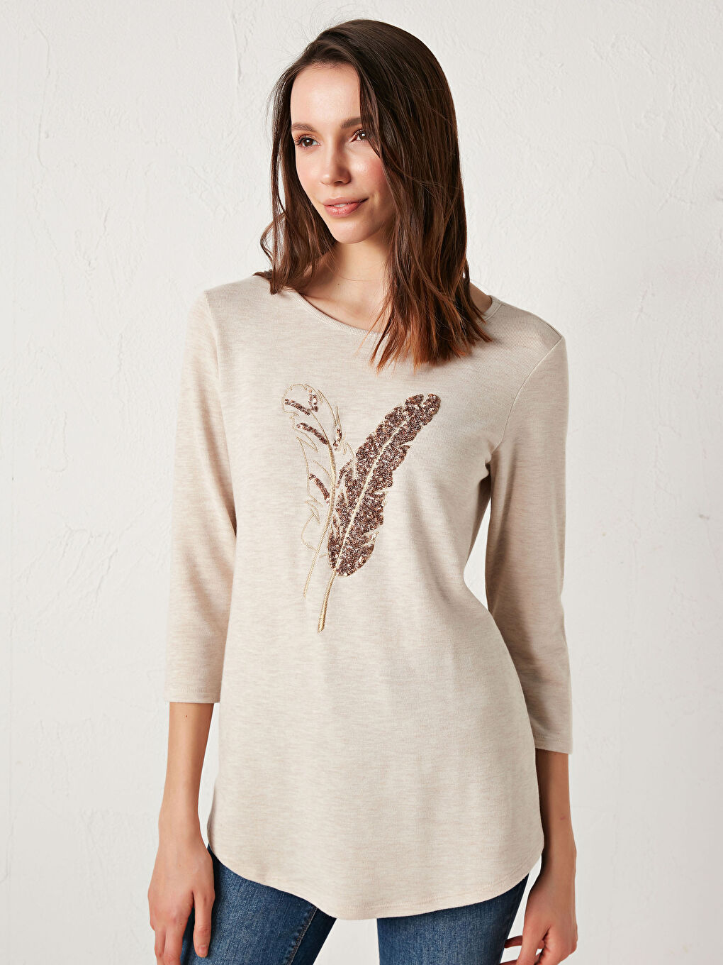 Crew Neck Embroidery Cotton T-Shirt-2