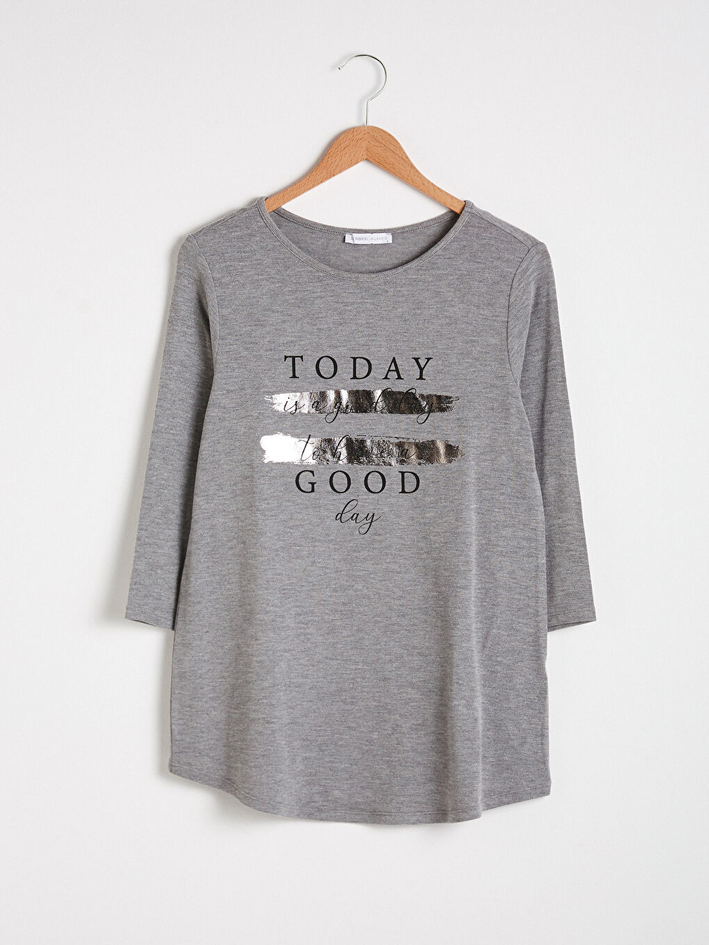 T-shirt imprimé avec slogan à col rond-5