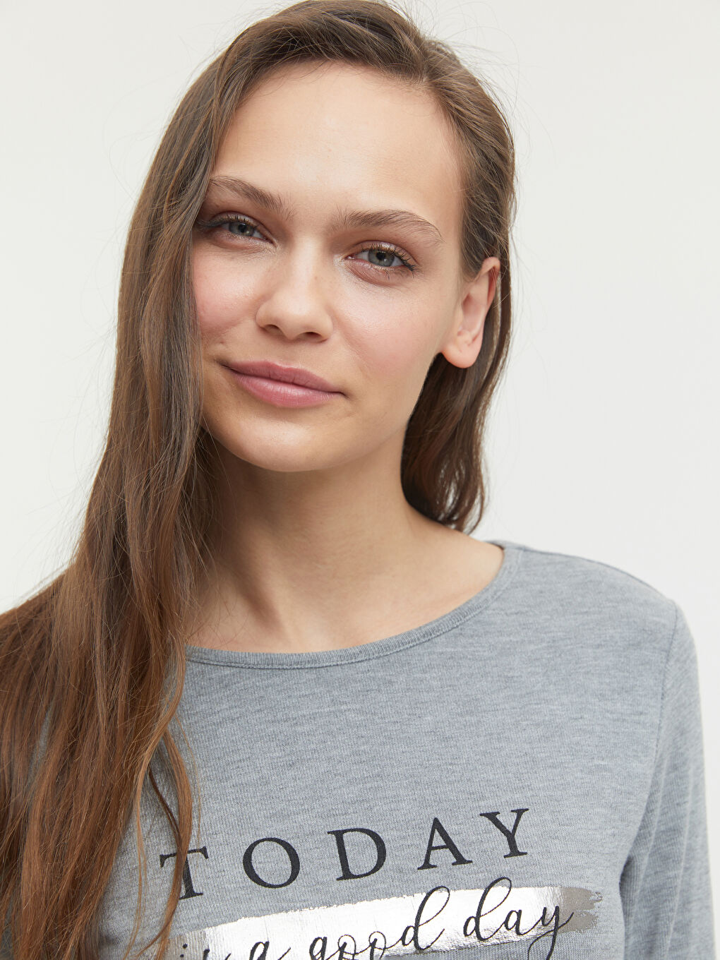 T-shirt imprimé avec slogan à col rond-2