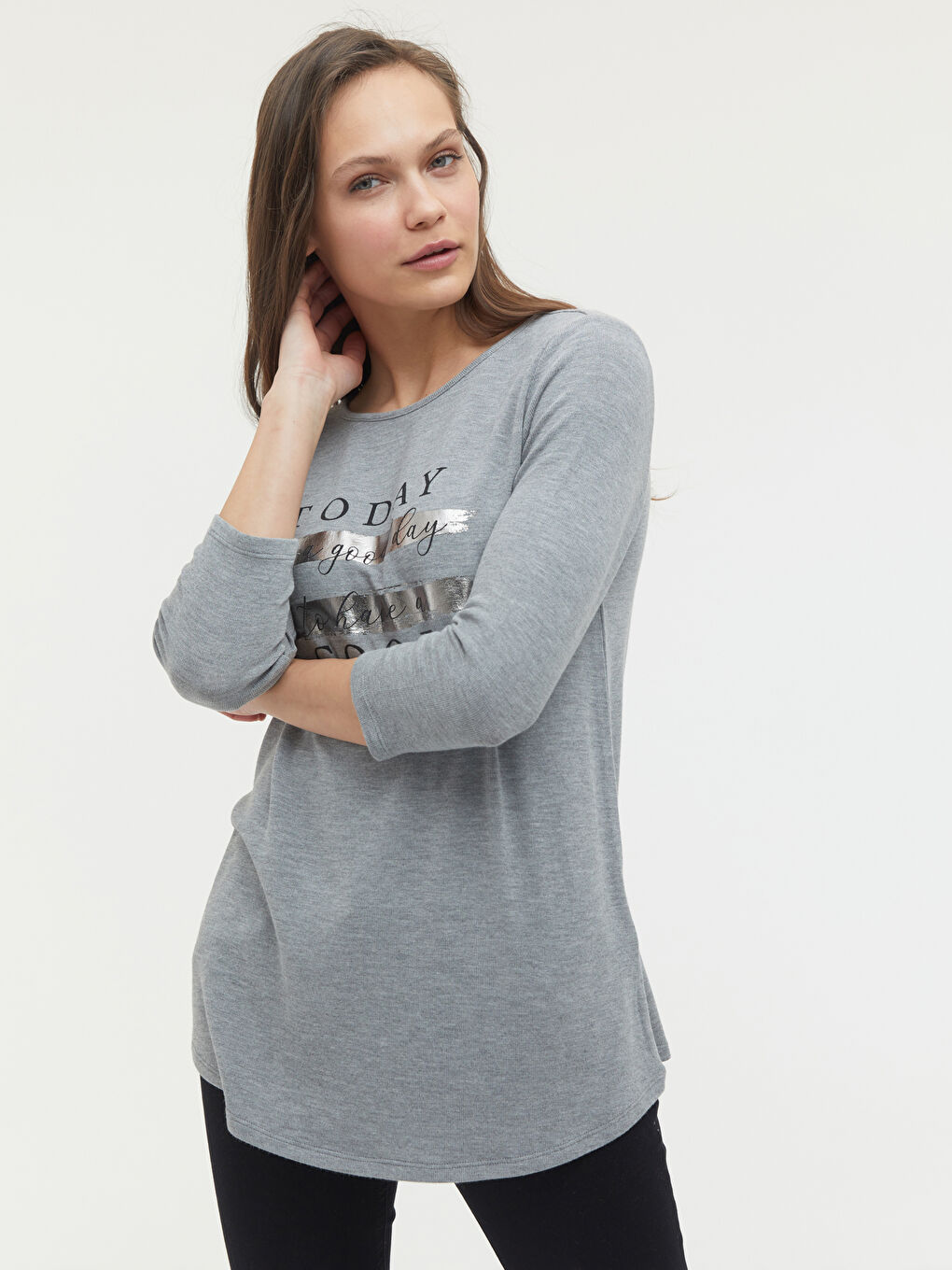 T-shirt imprimé avec slogan à col rond