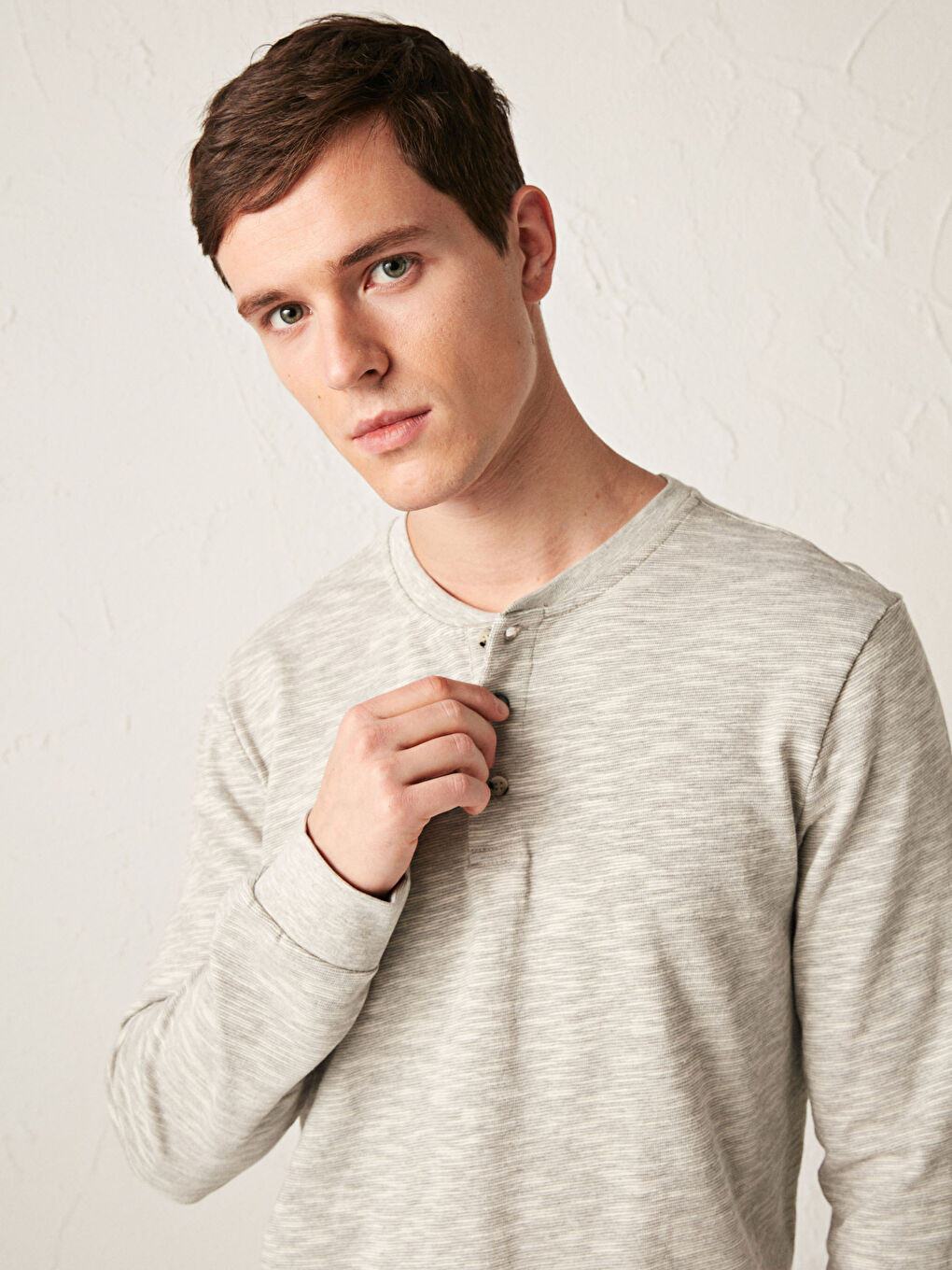 Bej Bisiklet Yaka Uzun Kollu Erkek Sweatshirt-1