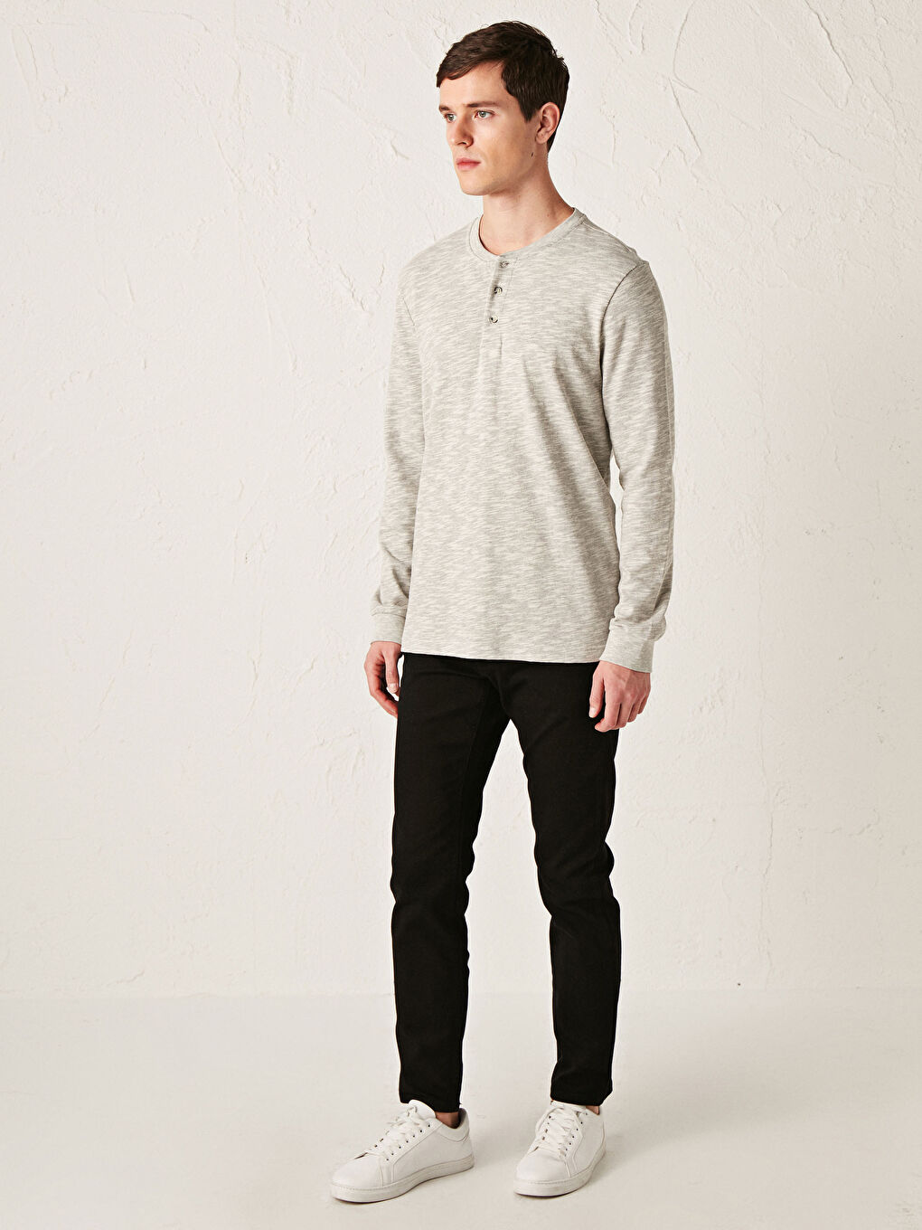 Bej Bisiklet Yaka Uzun Kollu Erkek Sweatshirt-2