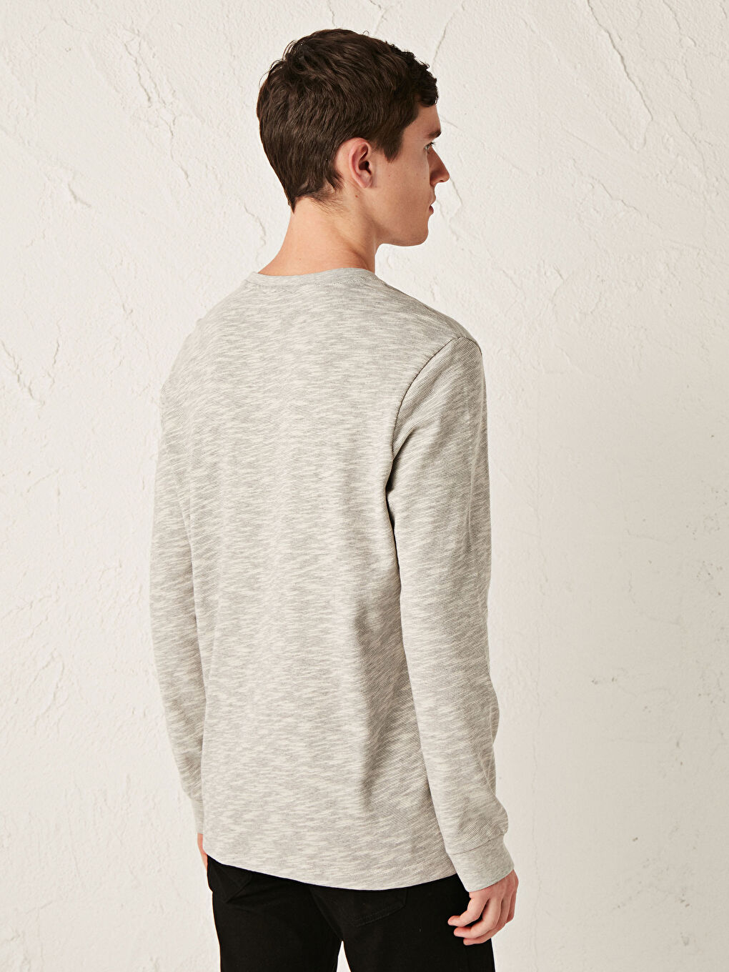 Bej Bisiklet Yaka Uzun Kollu Erkek Sweatshirt-3