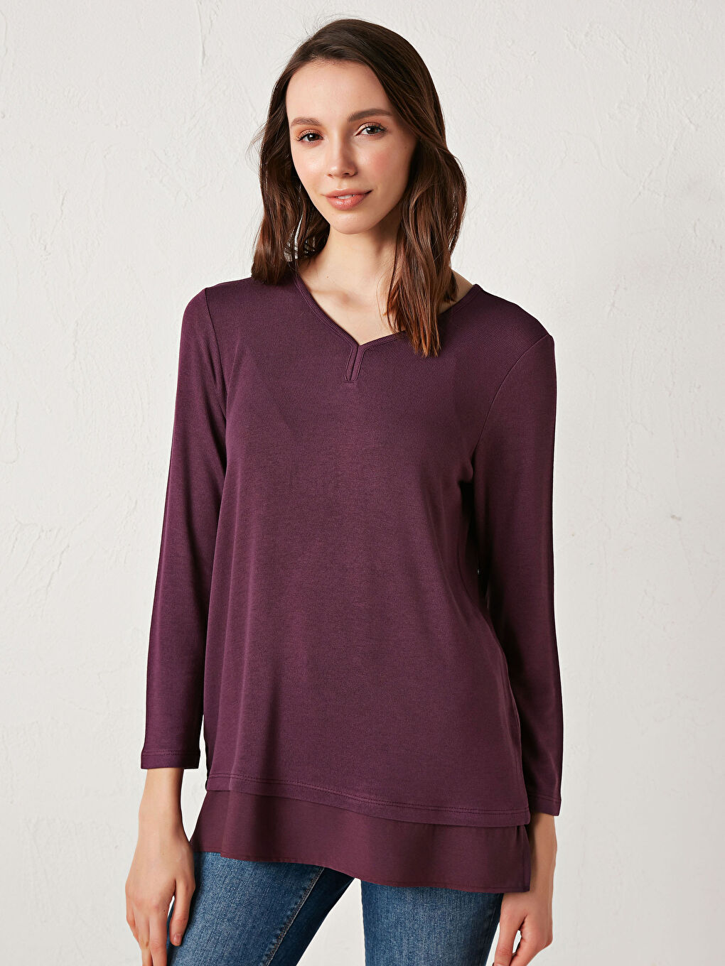 V Neck Long Sleeve Viscose Women's Blouse-1