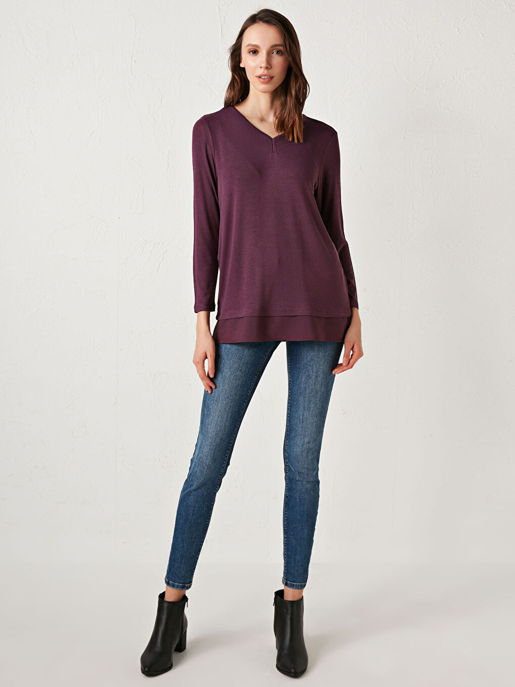 V Neck Long Sleeve Viscose Women's Blouse-2