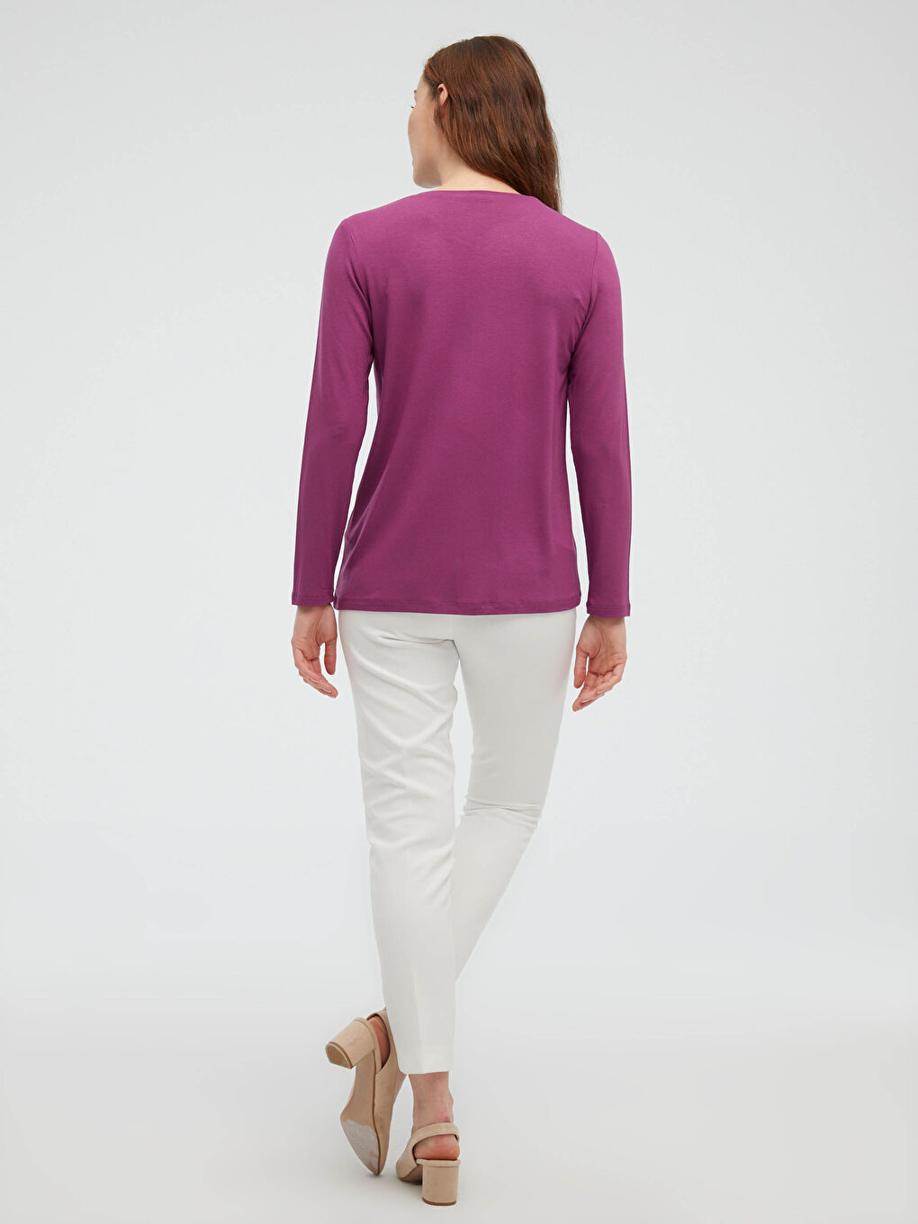 Mürdüm Yakası Dantel Detaylı Krep Bluz-3