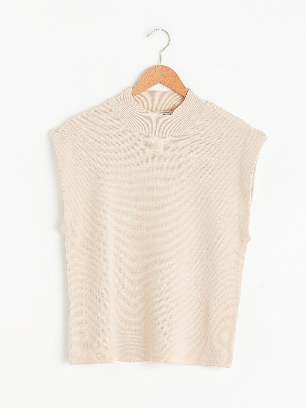 Bej Yarım Balıkçı Yaka Düz Süveter -3