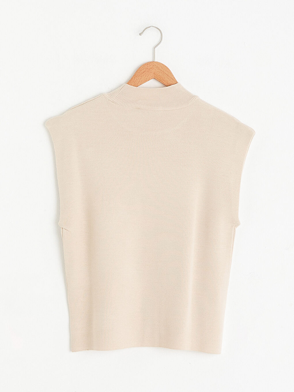 Bej Yarım Balıkçı Yaka Düz Süveter -4