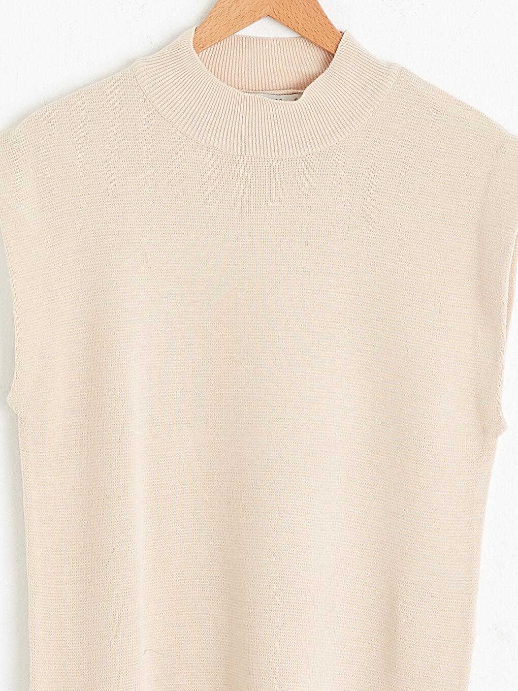 Bej Yarım Balıkçı Yaka Düz Süveter -5