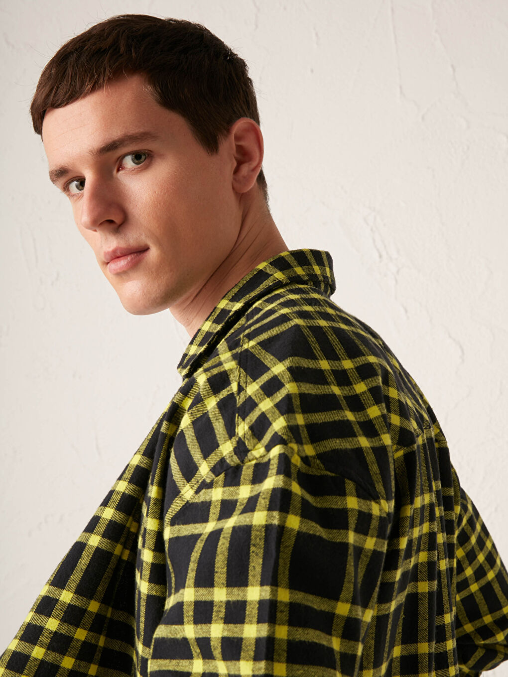Yeşil Oversize Uzun Kollu Ekose Erkek Oduncu Gömlek-1