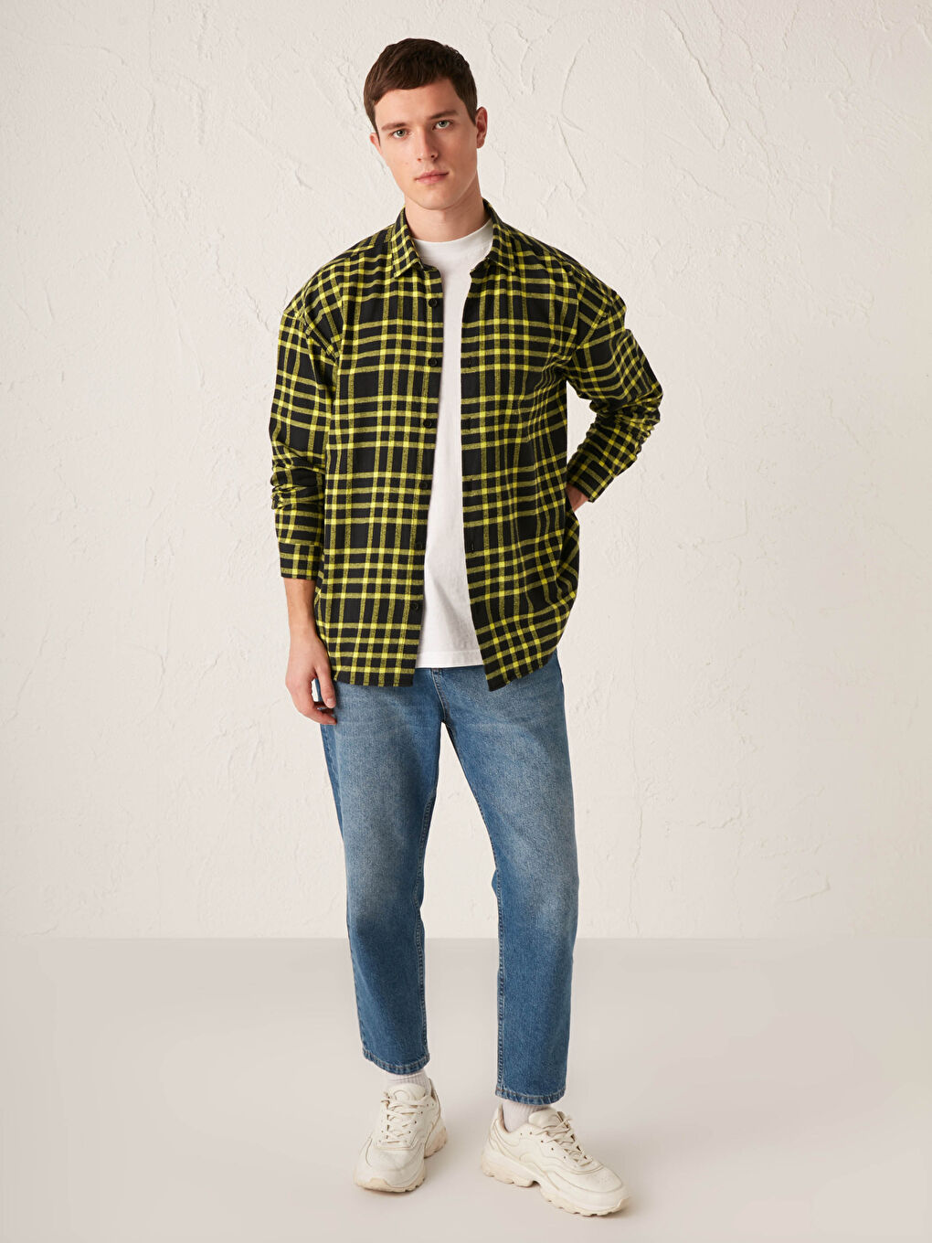 Yeşil Oversize Uzun Kollu Ekose Erkek Oduncu Gömlek-2