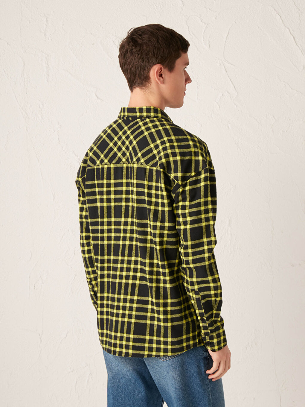 Yeşil Oversize Uzun Kollu Ekose Erkek Oduncu Gömlek-3