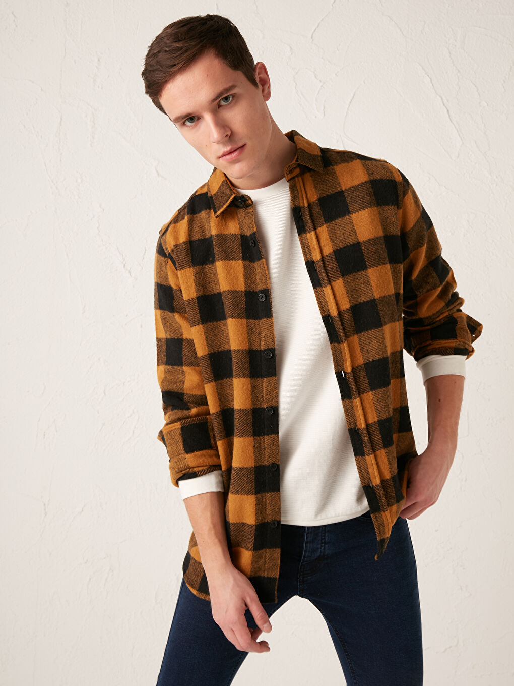 Regular Fit Long Sleeve Plaid Men's Flannel Shirt