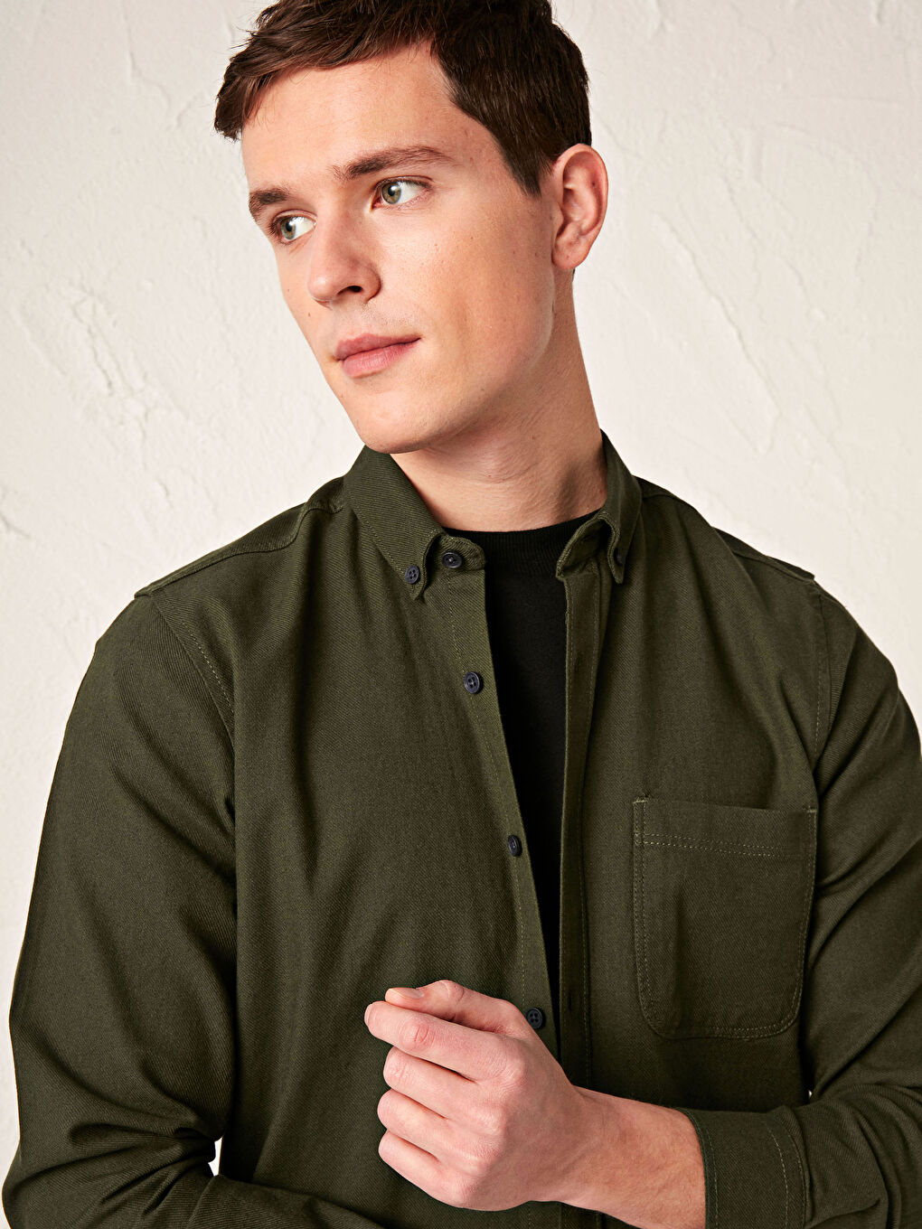 Yeşil Slim Fit Uzun Kollu Gabardin Gömlek