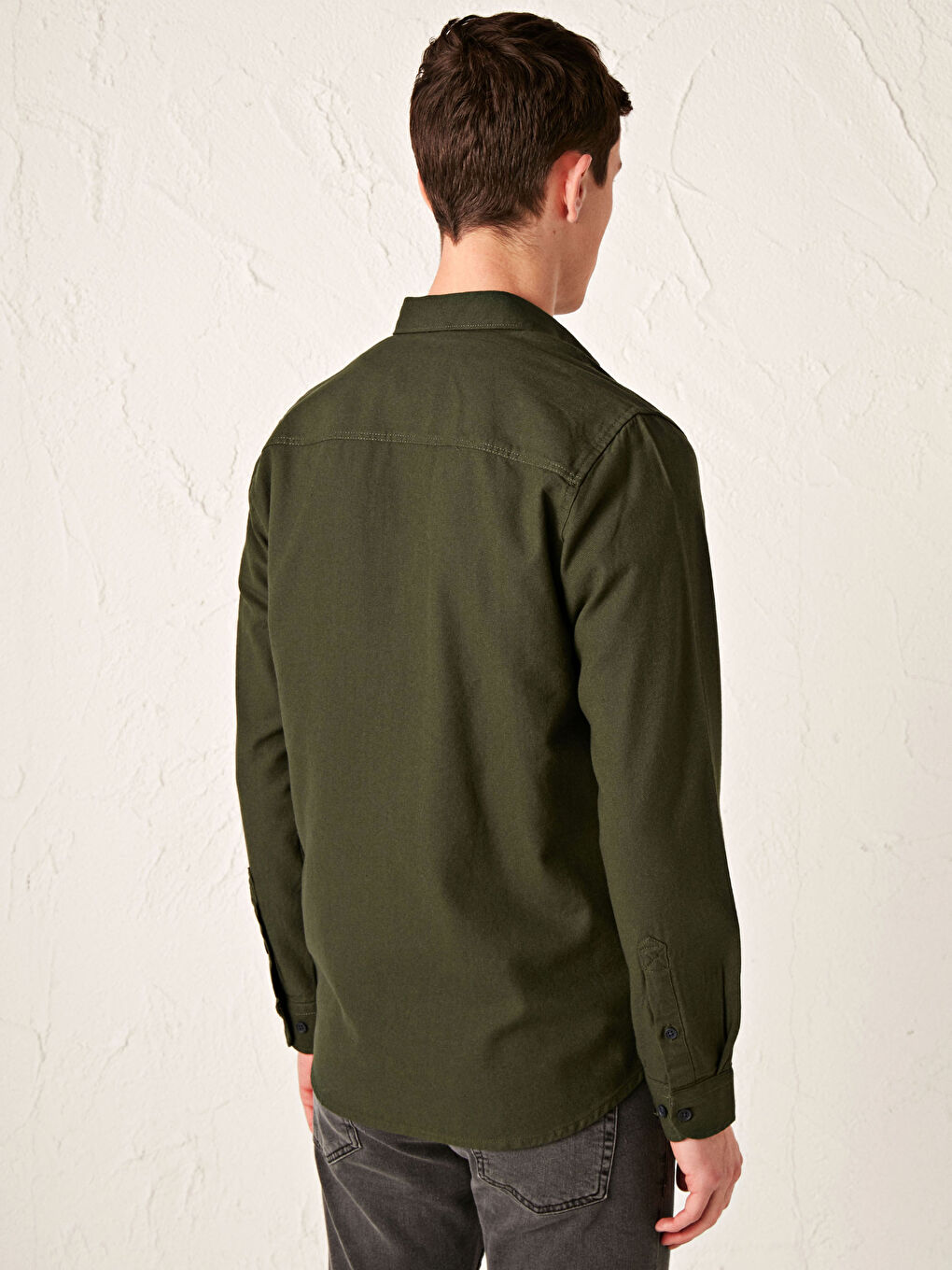 Yeşil Slim Fit Uzun Kollu Gabardin Gömlek-3