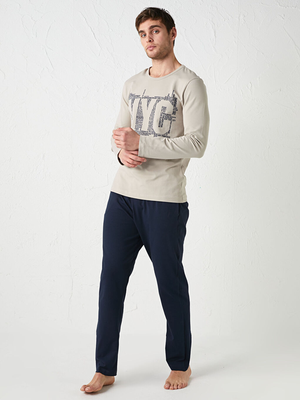 Bej Standart Kalıp Pijama Takımı-4