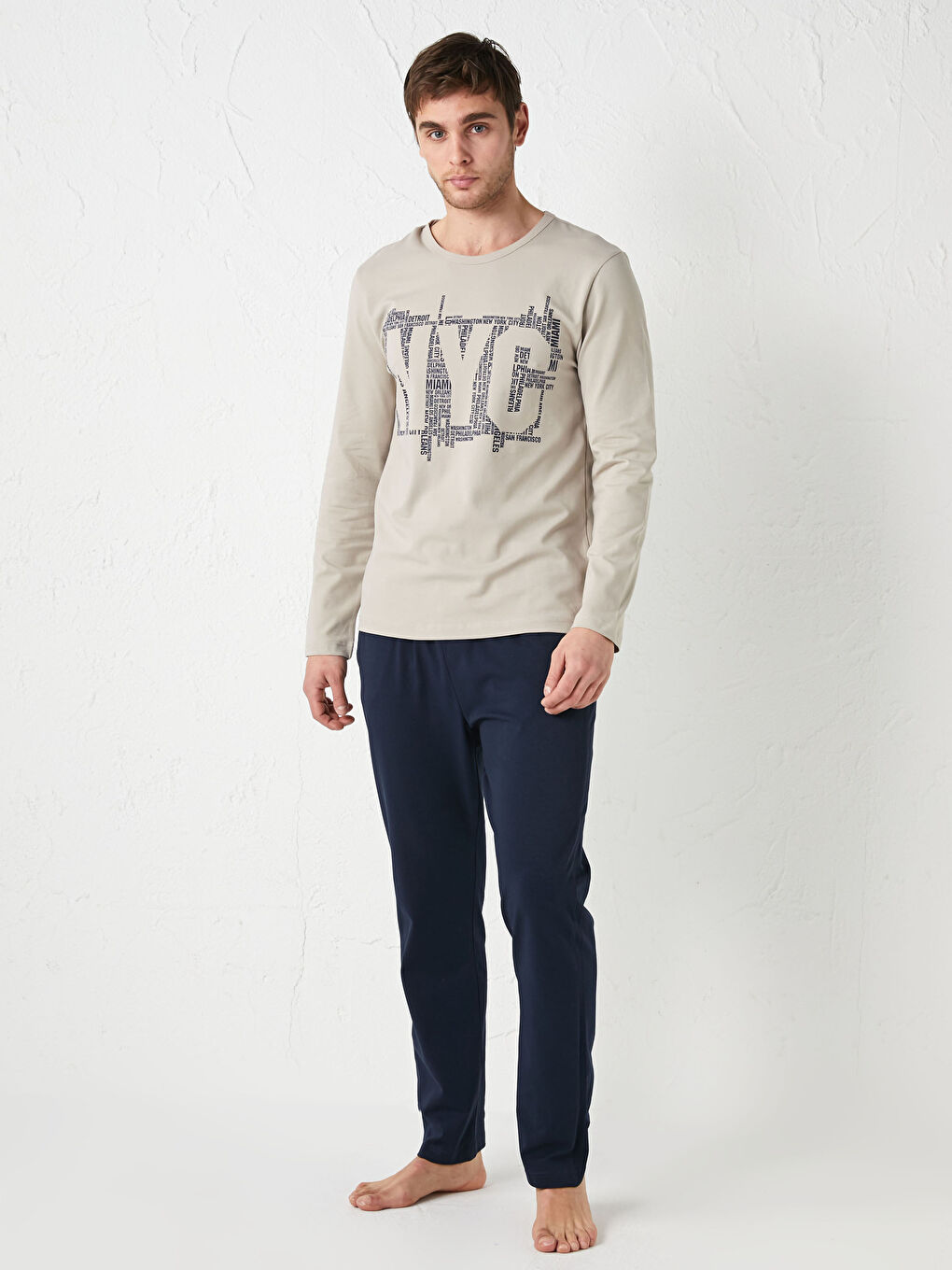 Bej Standart Kalıp Pijama Takımı