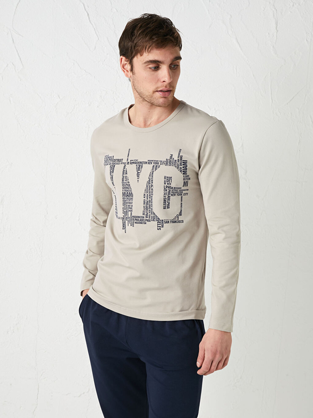 Bej Standart Kalıp Pijama Takımı-1