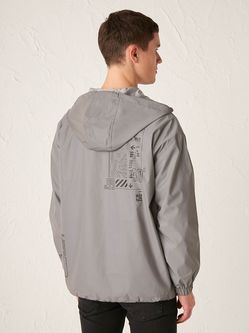 Gri Oversize Kapüşonlu Kanguru Mont-3