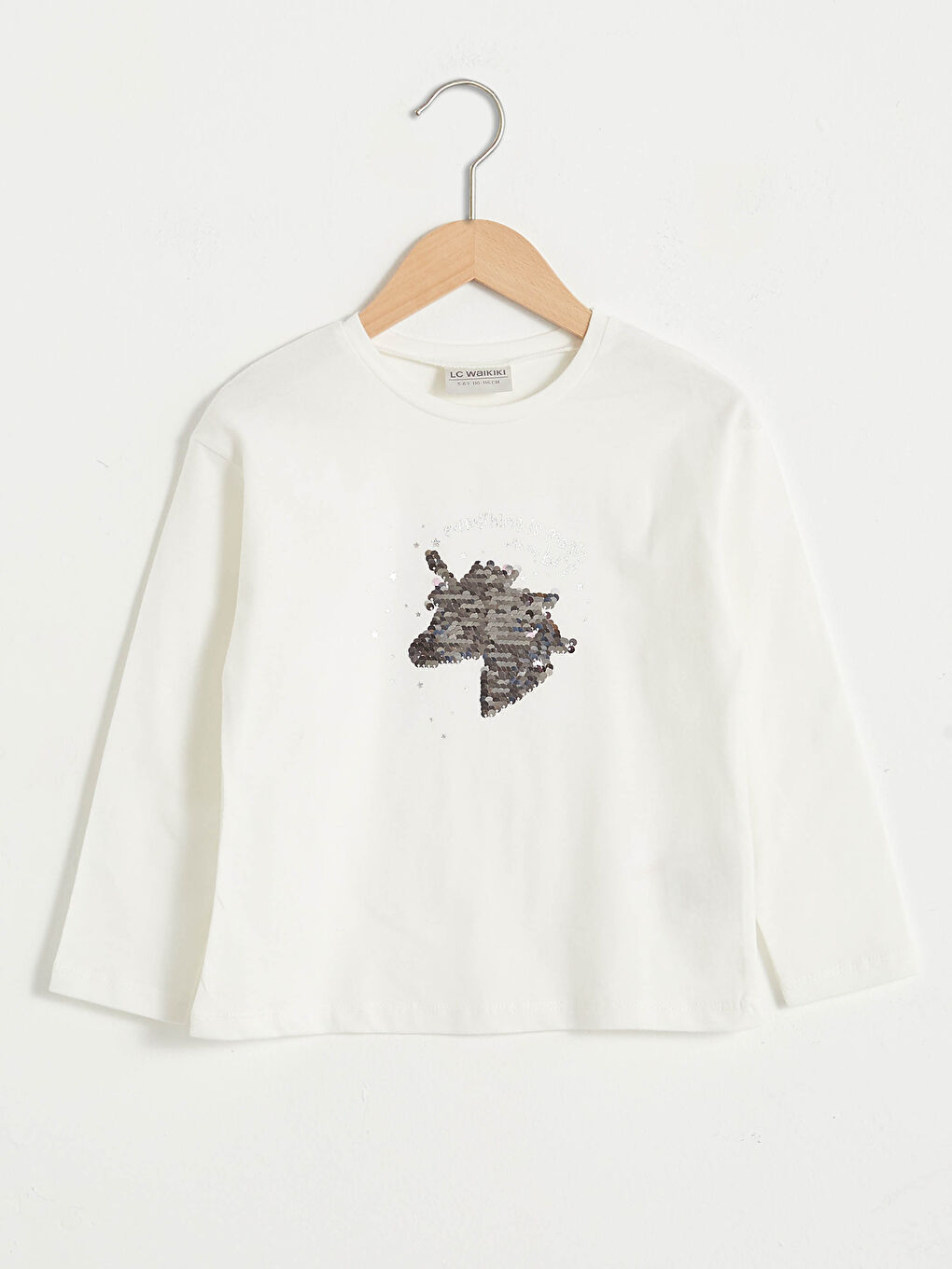 Ekru Kız Çocuk Çift Yönlü Payetli Pamuklu Tişört