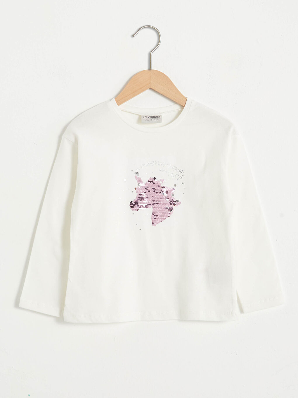 Ekru Kız Çocuk Çift Yönlü Payetli Pamuklu Tişört-1