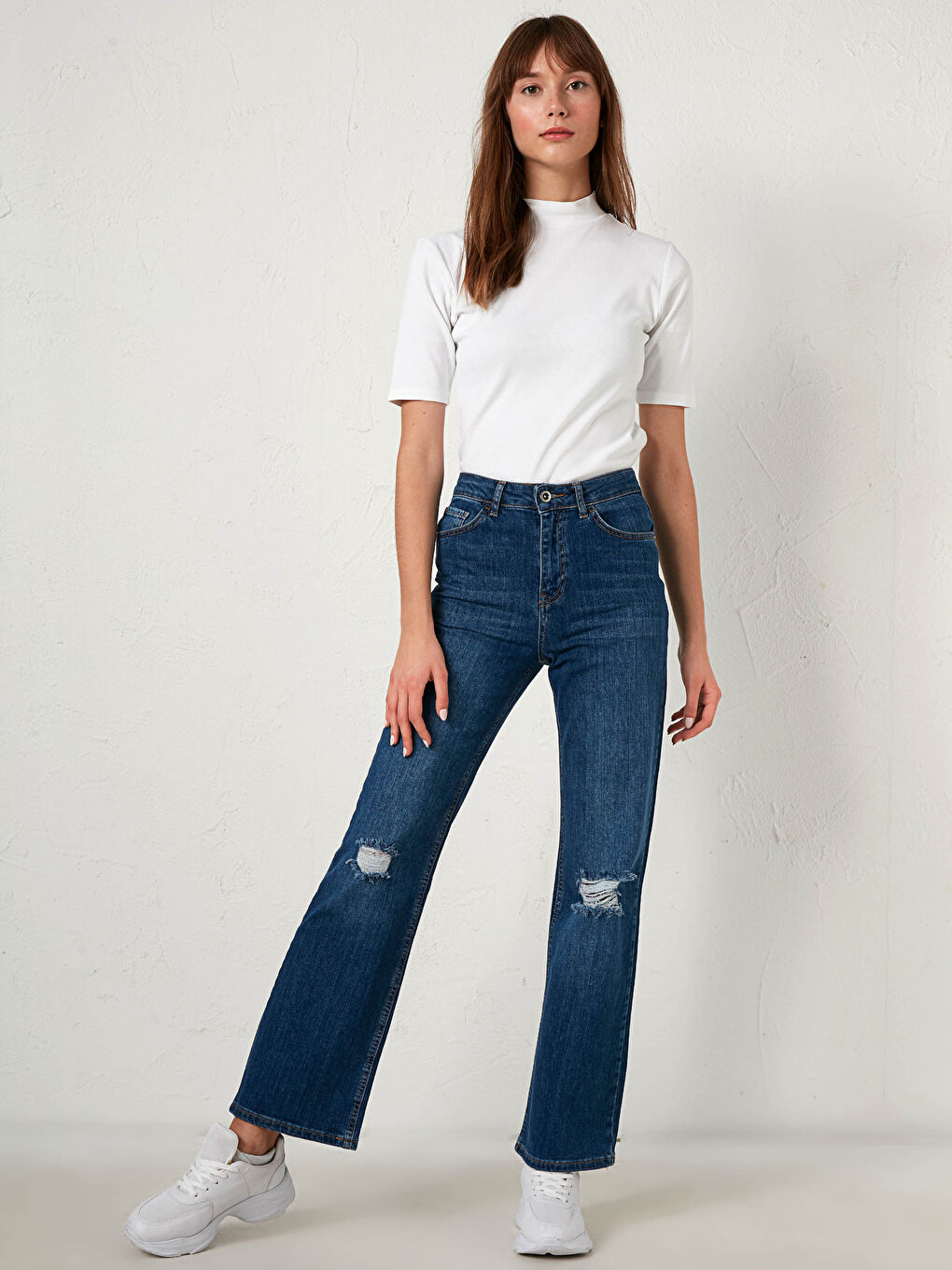 İndigo Yüksek Bel Mars Flare Kadın Jean Pantolon-5