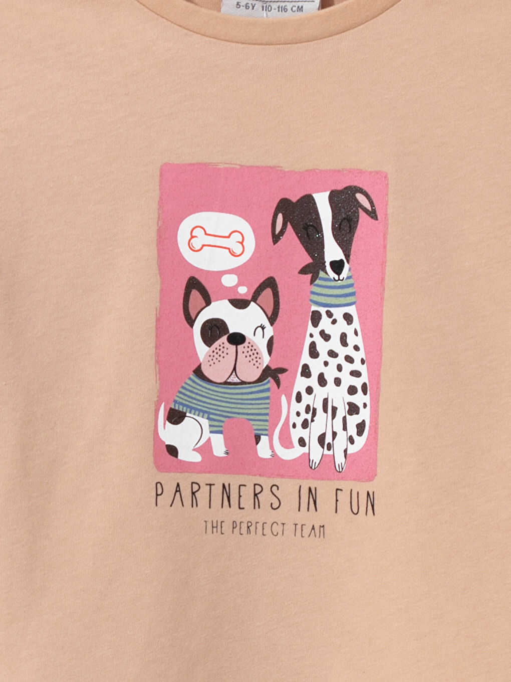 Bej Kız Çocuk Baskılı Pamuklu Tişört-2