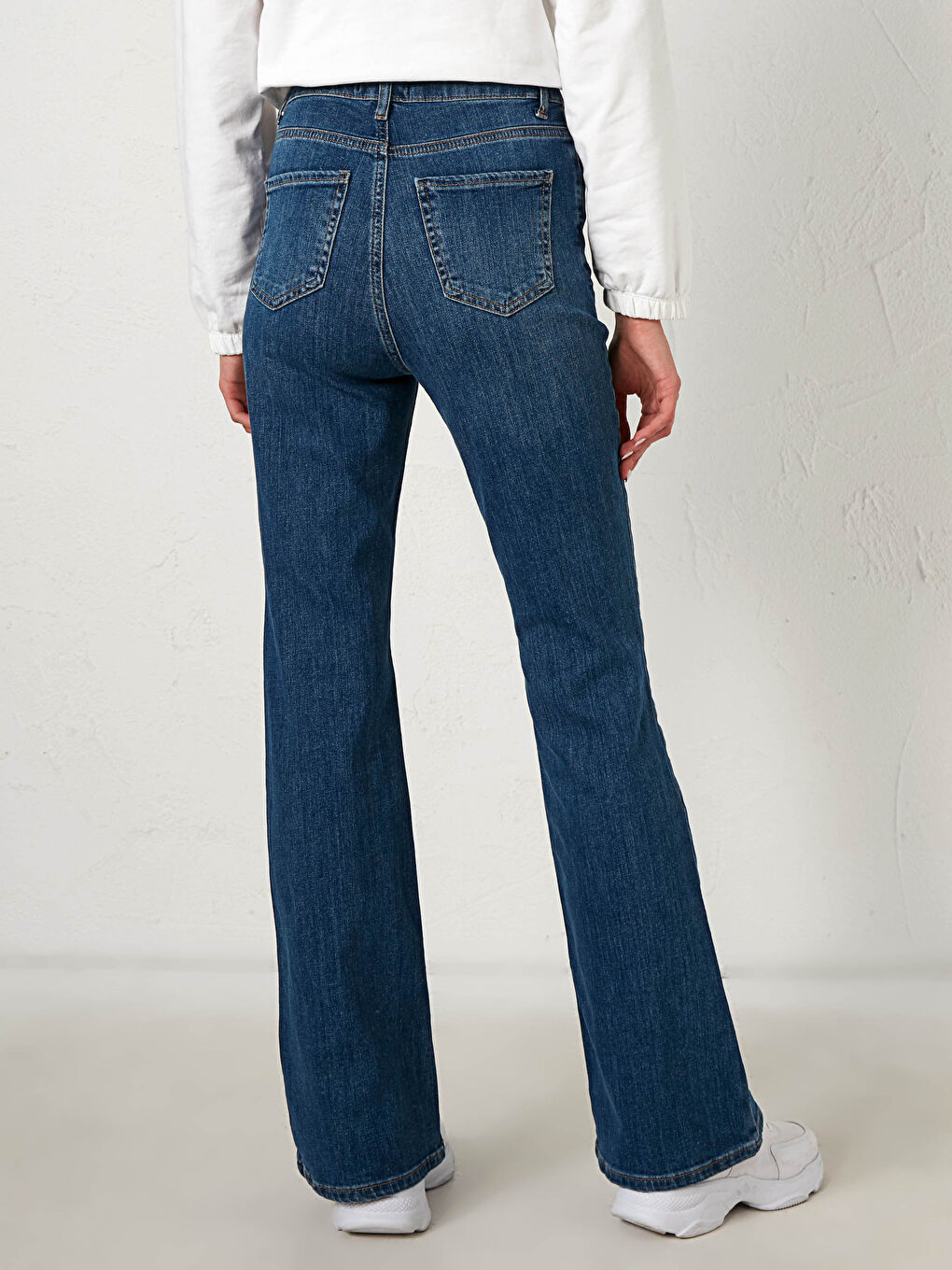 İndigo Yüksek Bel Mars Flare Kadın Jean Pantolon-5