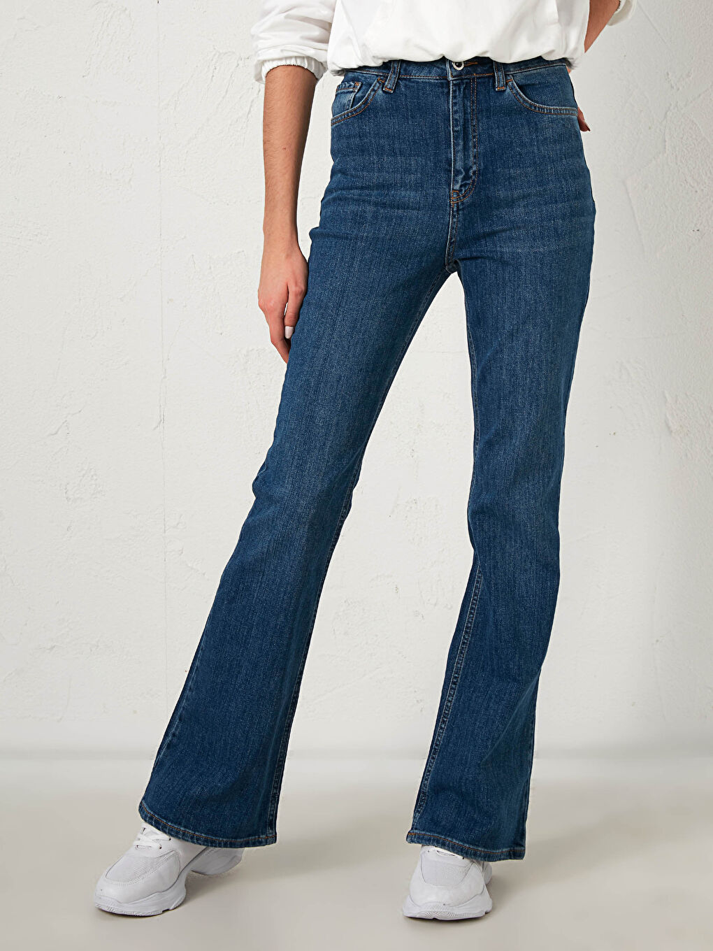 İndigo Yüksek Bel Mars Flare Kadın Jean Pantolon-3