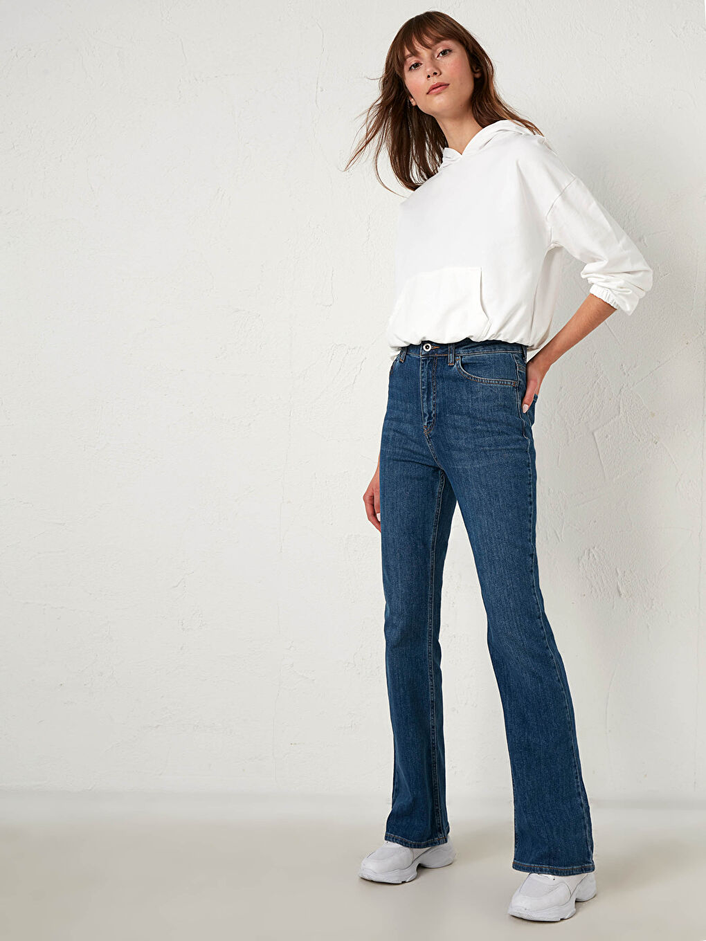 İndigo Yüksek Bel Mars Flare Kadın Jean Pantolon-4