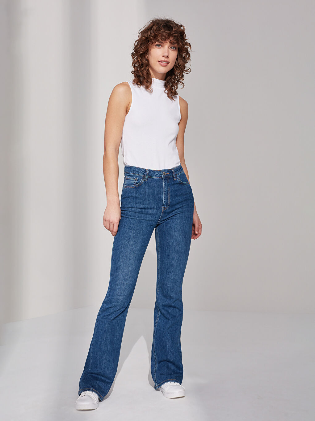 İndigo Yüksek Bel Mars Flare Kadın Jean Pantolon-1