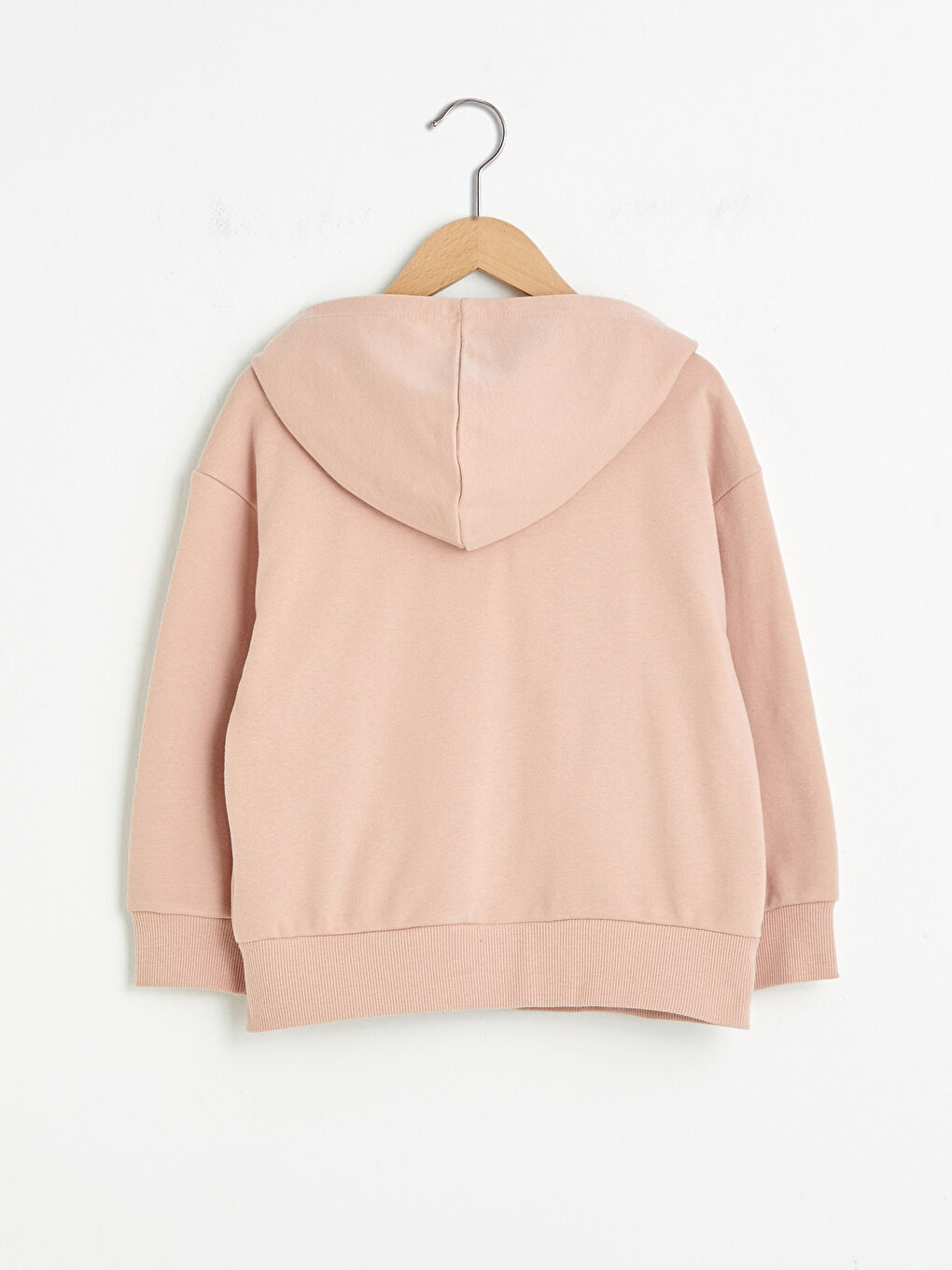 Pembe Kapüşonlu Baskılı Uzun Kollu Kız Çocuk Fermuarlı Sweatshirt-1