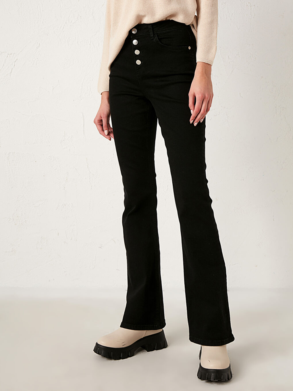 Siyah Yüksek Bel Mars Flare Kadın Jean Pantolon-2