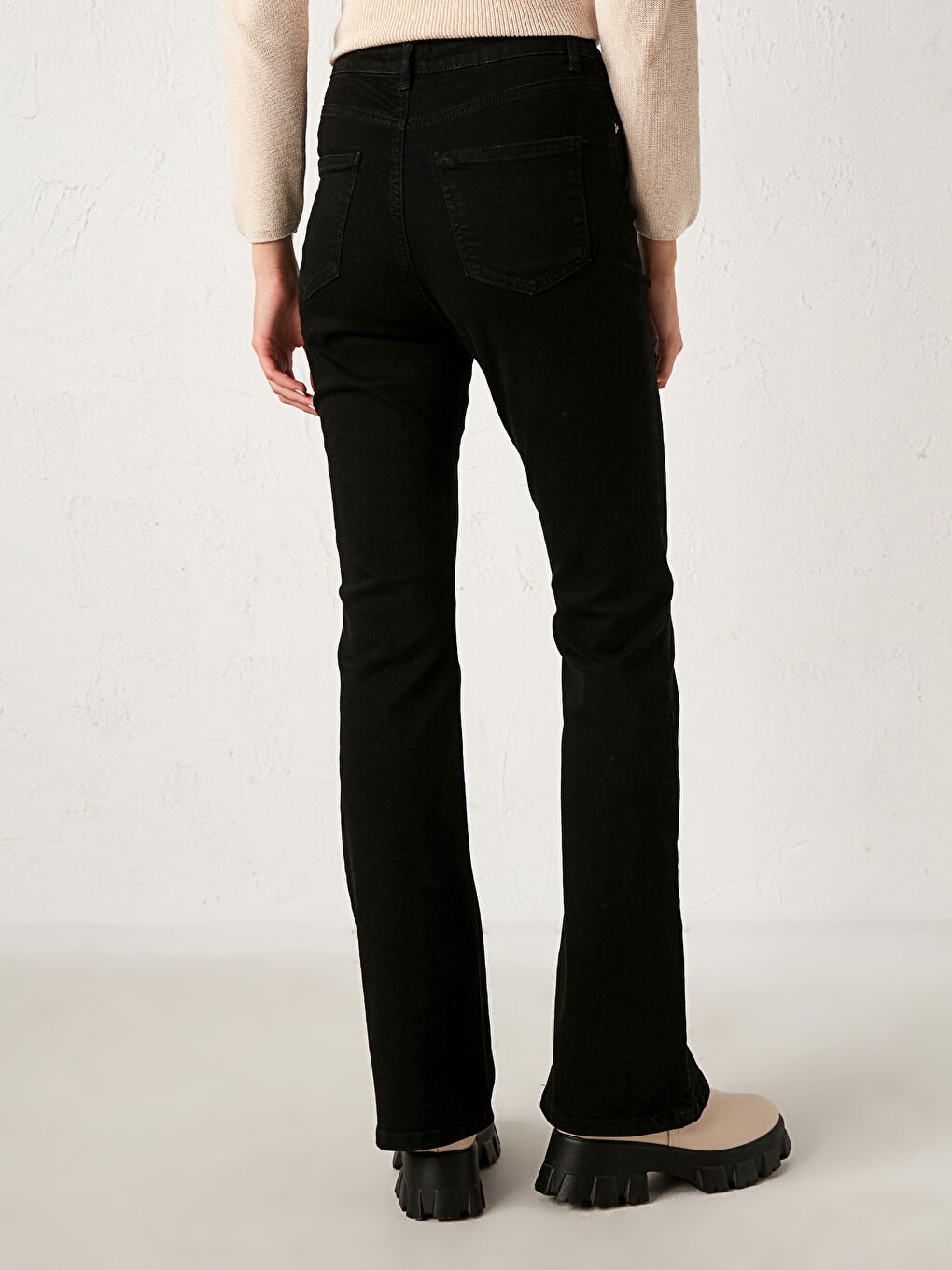 Siyah Yüksek Bel Mars Flare Kadın Jean Pantolon-3