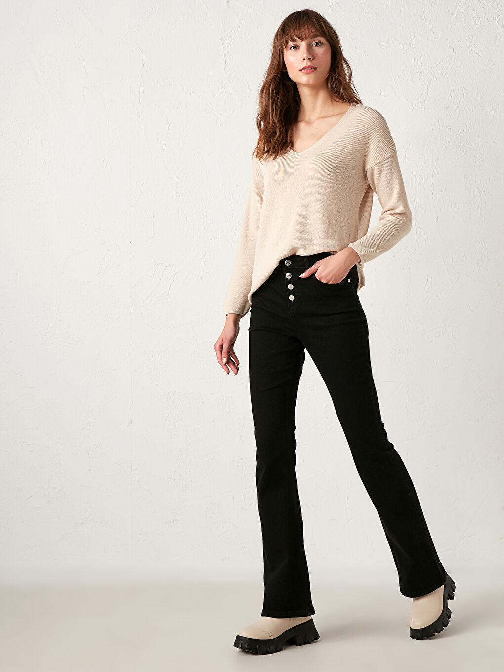 Siyah Yüksek Bel Mars Flare Kadın Jean Pantolon