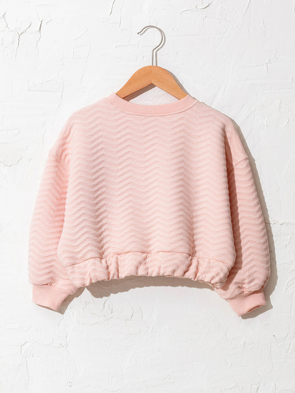 Crew Neck Self-Patterned Girl's Sweatshirt-1