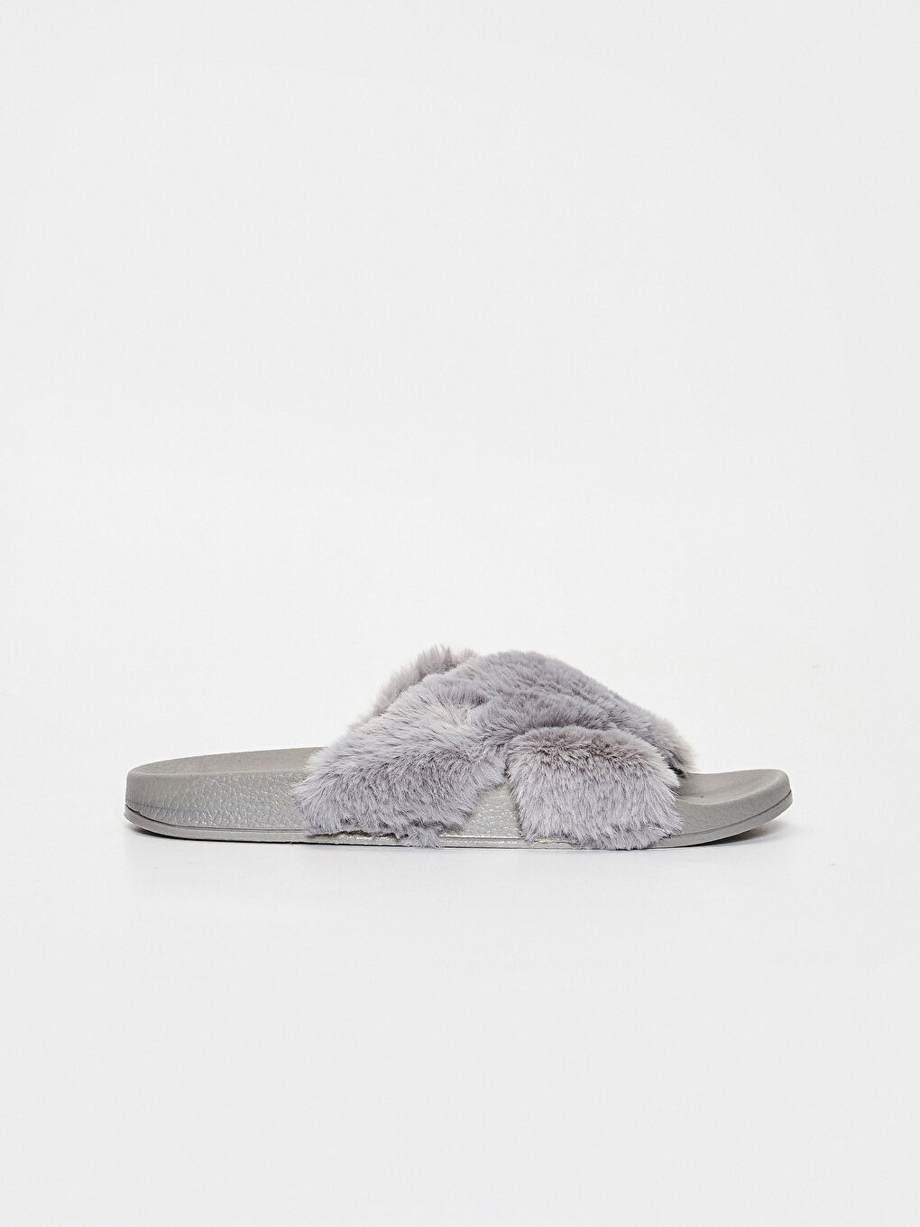 Gri Kadın Çapraz Bant Pelüş Ev Terliği-1