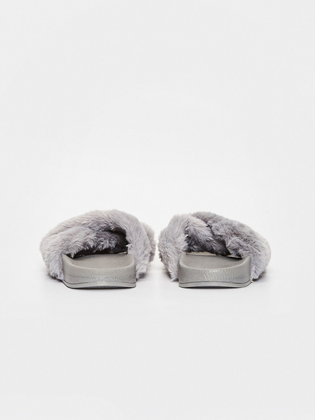 Gri Kadın Çapraz Bant Pelüş Ev Terliği-3