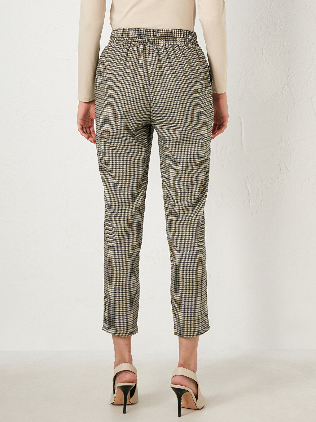 Elastic Waist Plaid Trousers-3