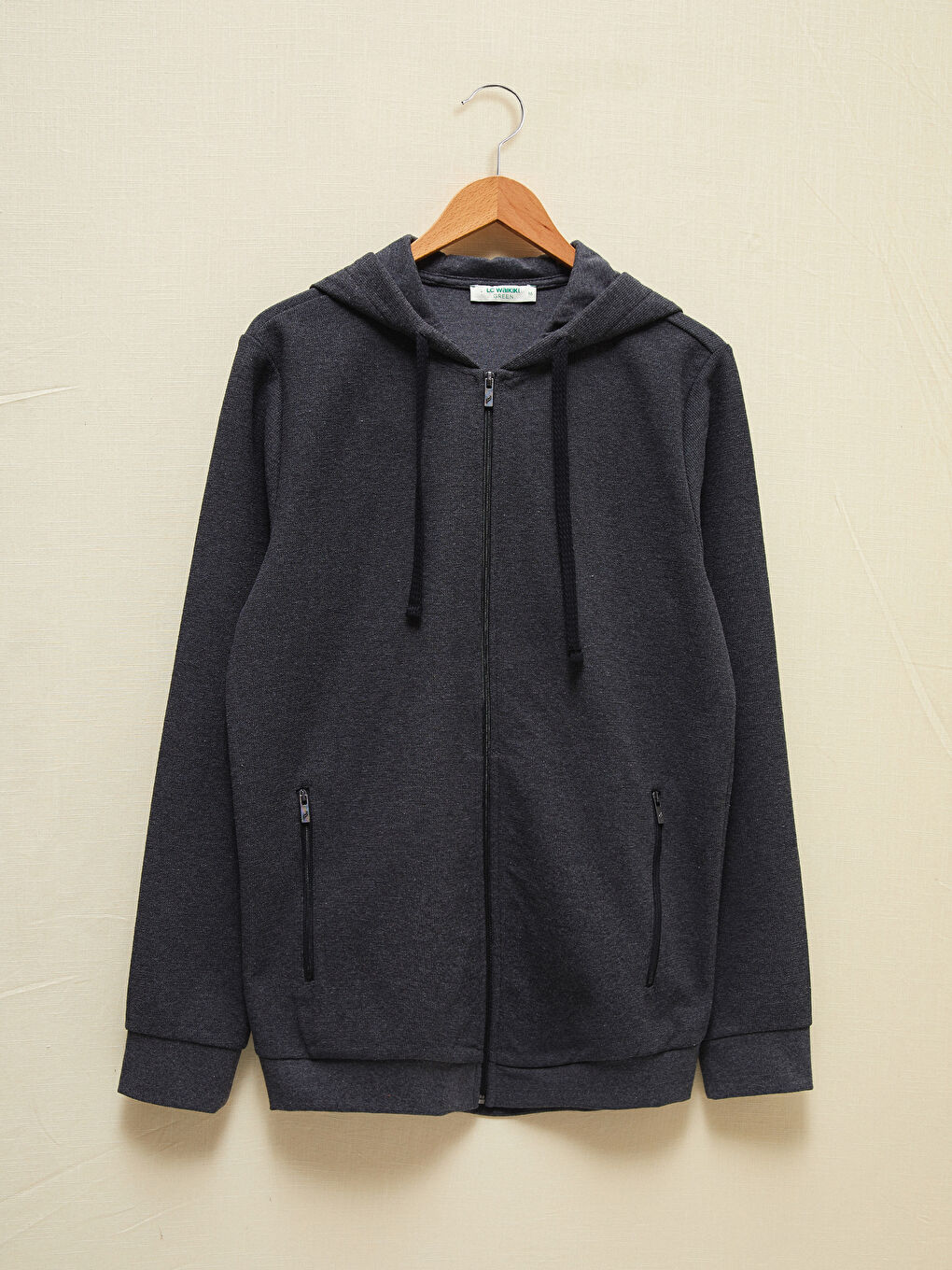 Antrasit Doğa Dostu Kapüşonlu Fermuarlı Sweatshirt-5