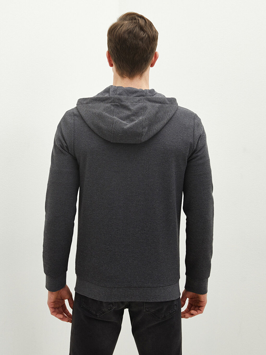 Antrasit Doğa Dostu Kapüşonlu Fermuarlı Sweatshirt-3