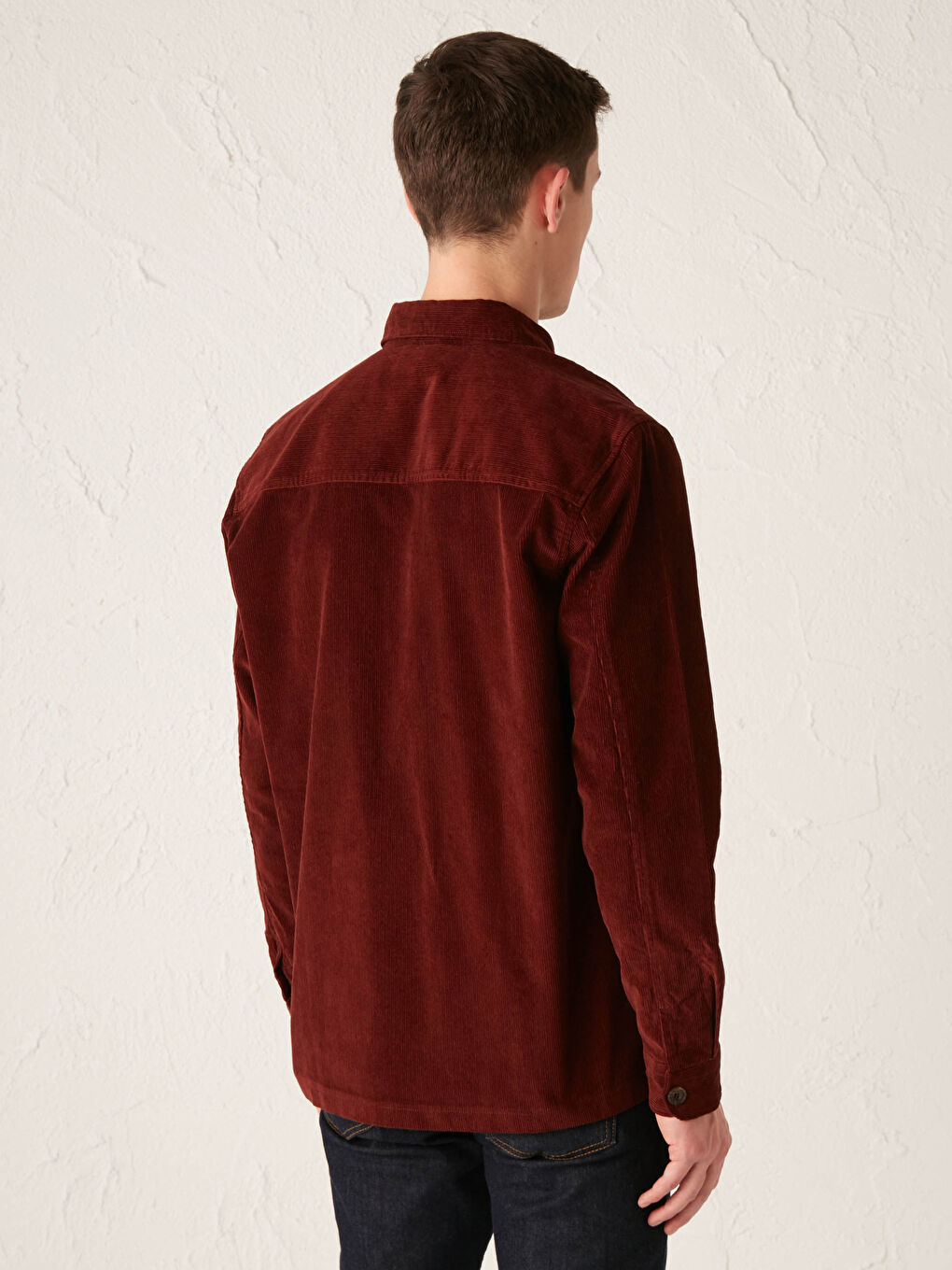 Kahverengi Slim Fit Uzun Kollu Kadife Gömlek-4