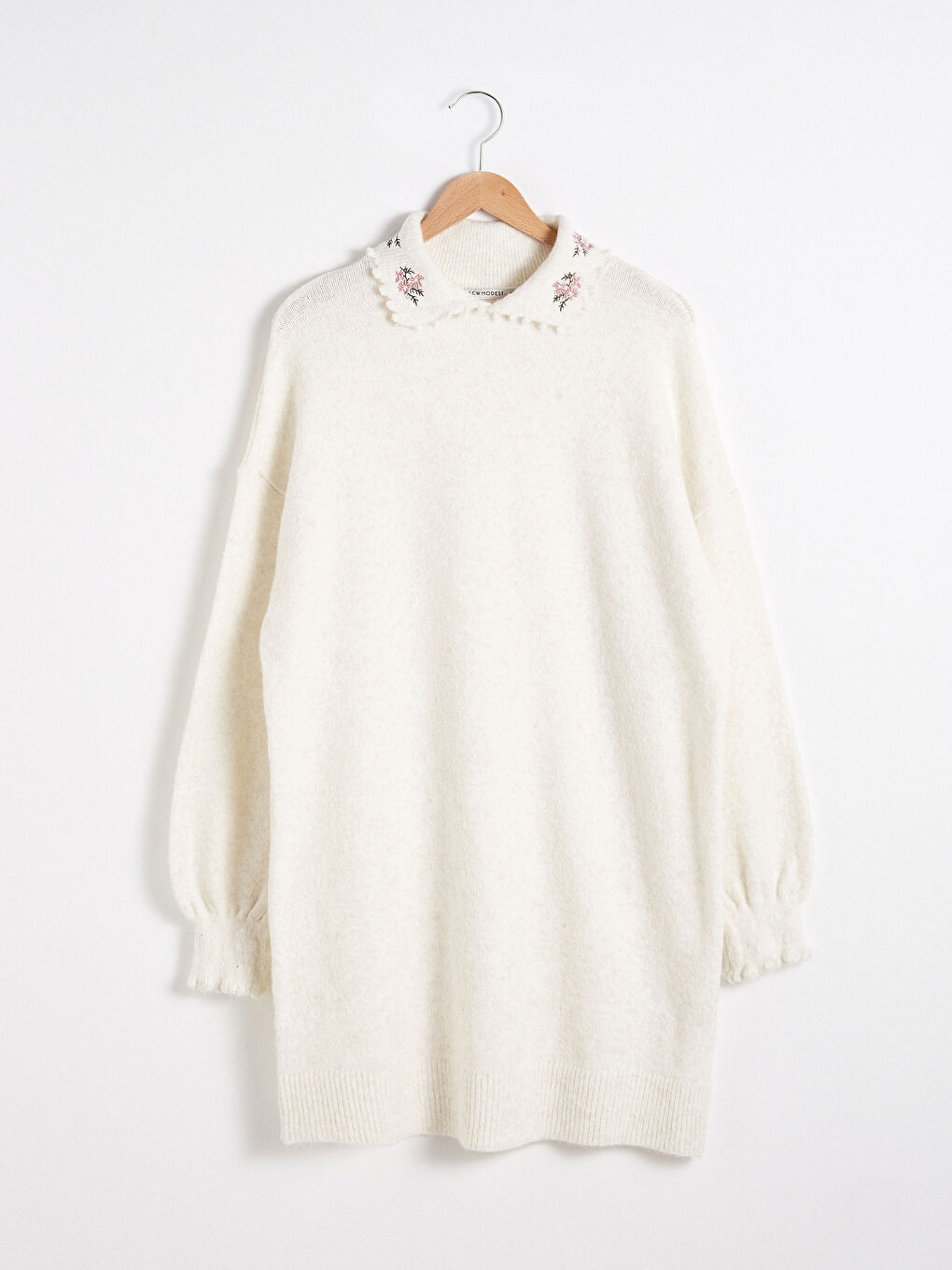 تونيك محبوك بياقة مطرزة بالزهور-5