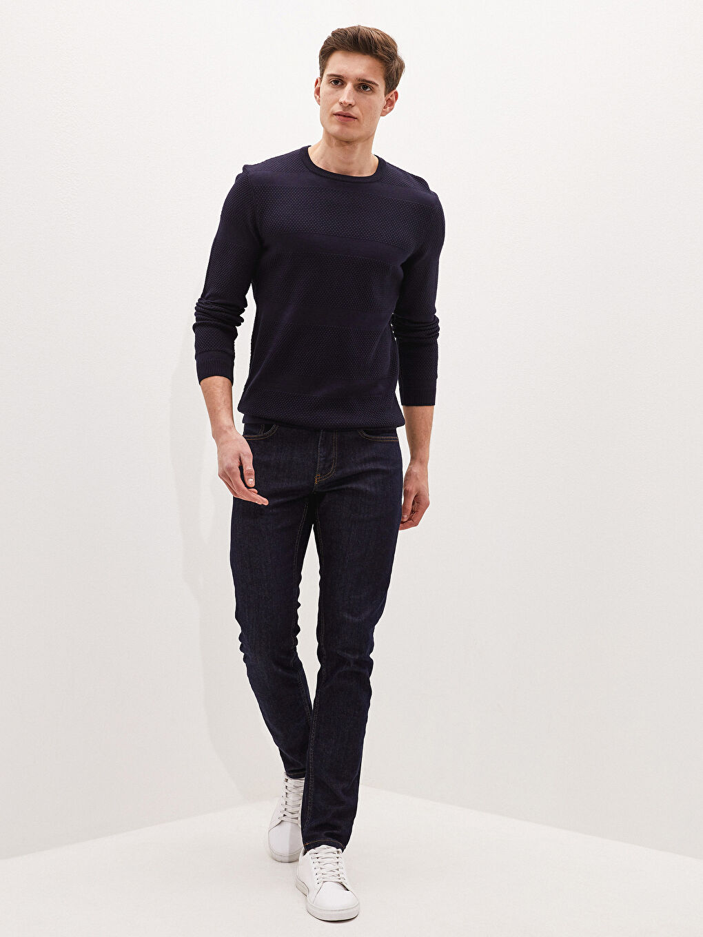 Lacivert Bisiklet Yaka İnce Triko Kazak-1